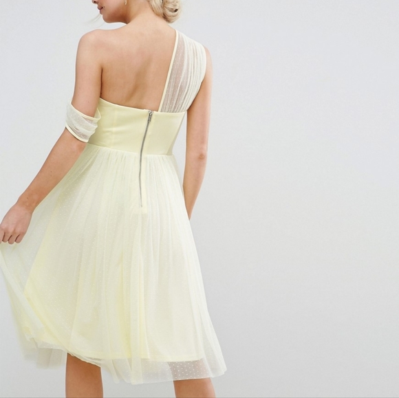 ASOS Dobby Mesh One Shoulder Prom Dress in Yellow UK 8/US 4. - Picture 3 of 15